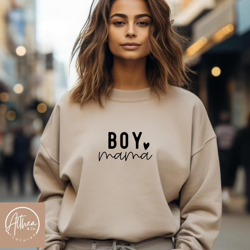 "Boy Mama" Sand Color Sweater